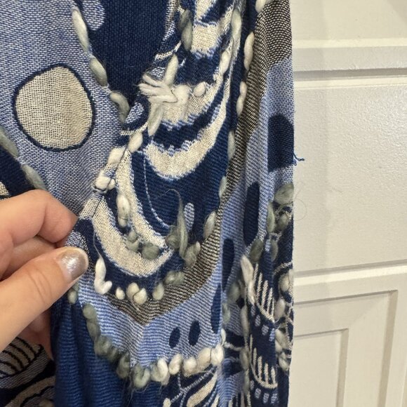 Raj Bohemian Fringe Vest One Size EUC Blue Gray Paisley Boho One Size - Picture 4 of 6